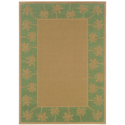 Lanai Beige Green Casual Palm Border Indoor/Outdoor Rug