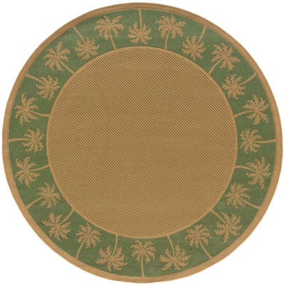 Lanai Beige Green Casual Palm Border Indoor/Outdoor Rug