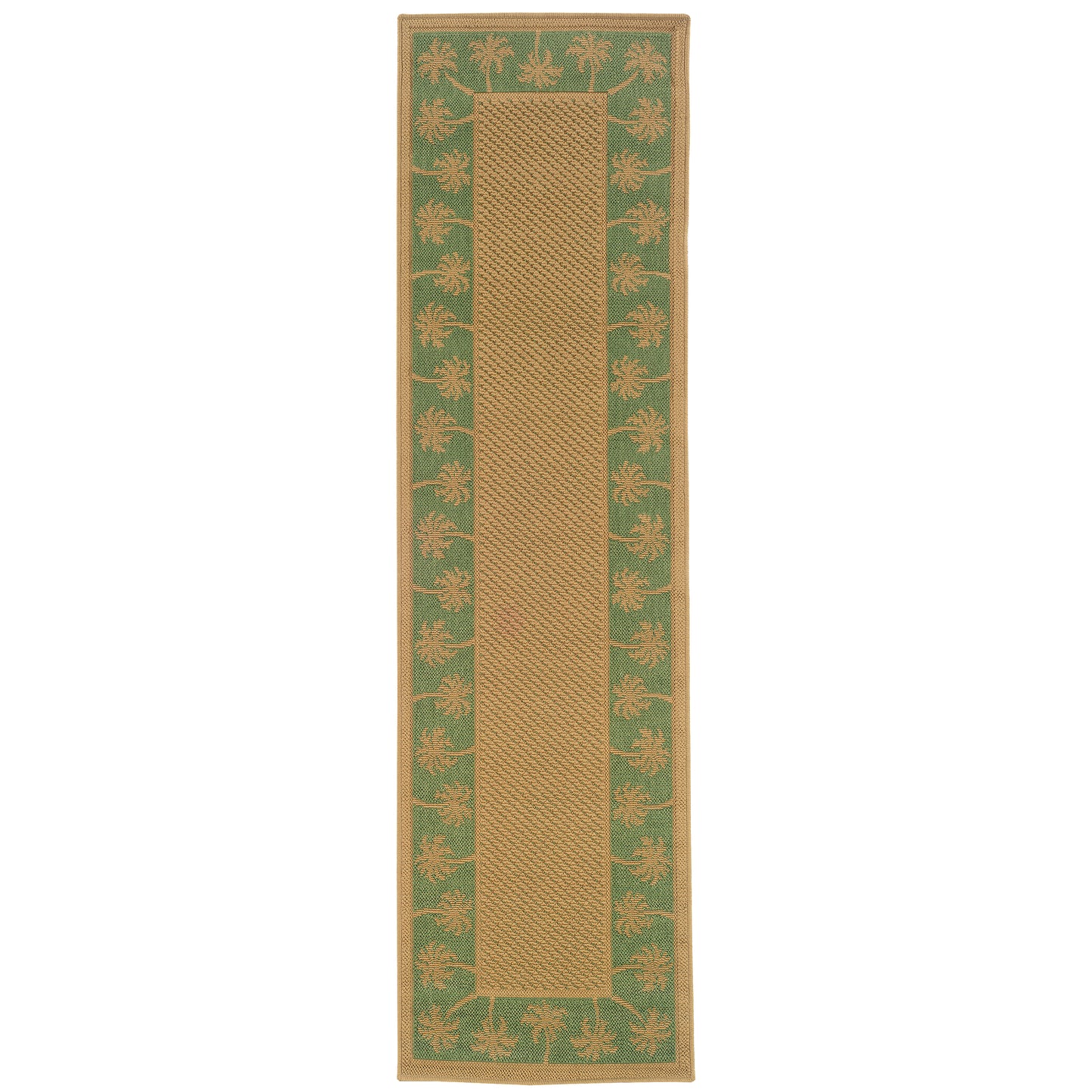 Lanai Beige Green Casual Palm Border Indoor/Outdoor Rug