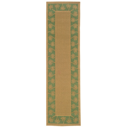 Lanai Beige Green Casual Palm Border Indoor/Outdoor Rug