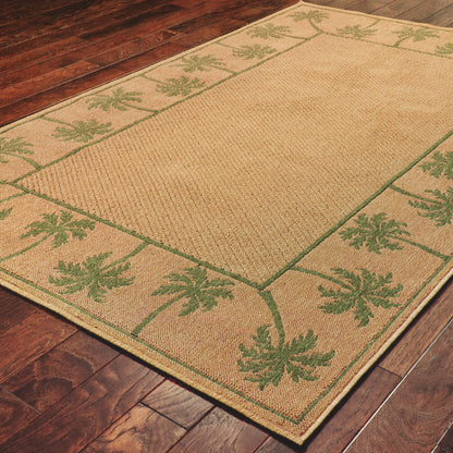 Lanai Beige Green Casual Palm Border Indoor/Outdoor Rug