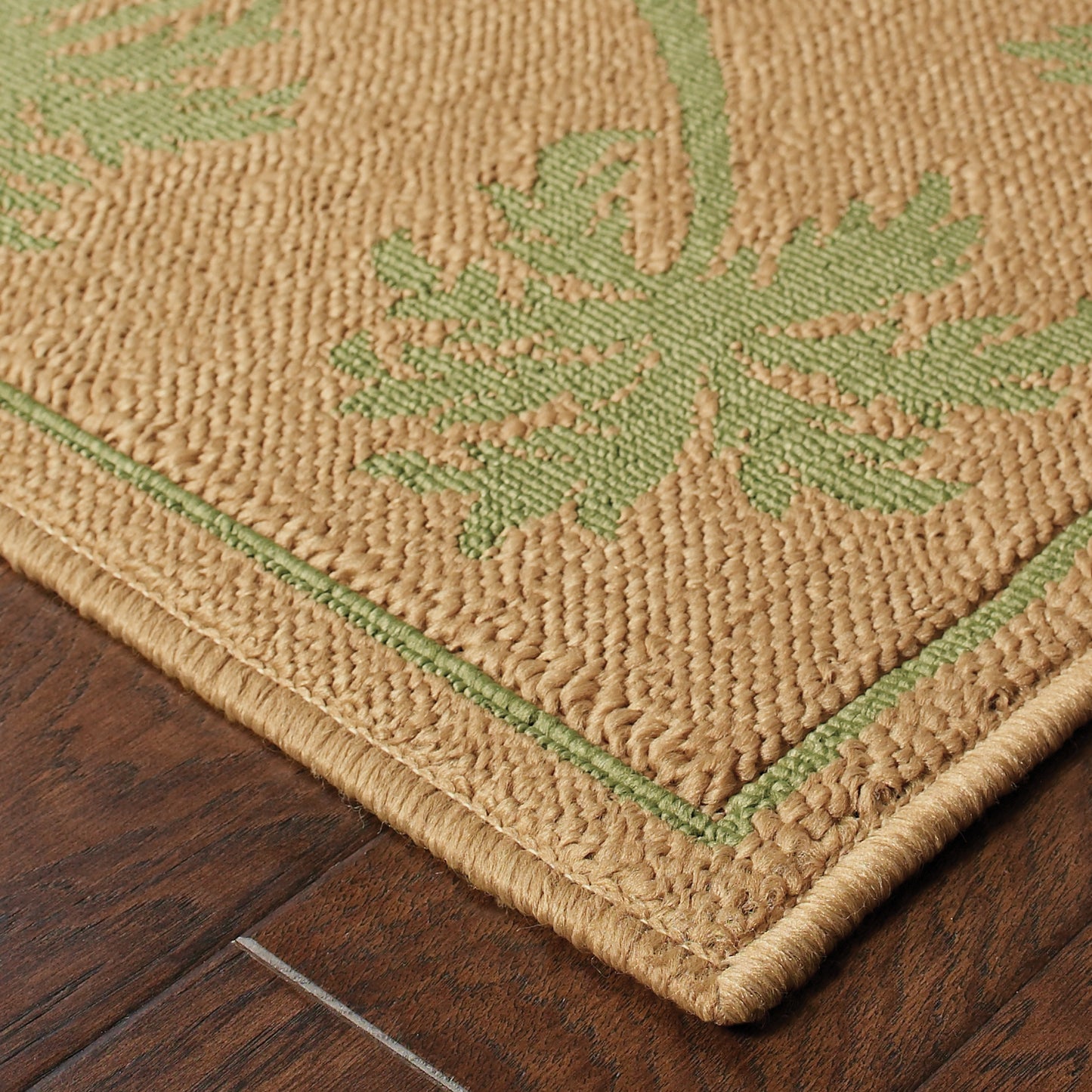 Lanai Beige Green Casual Palm Border Indoor/Outdoor Rug