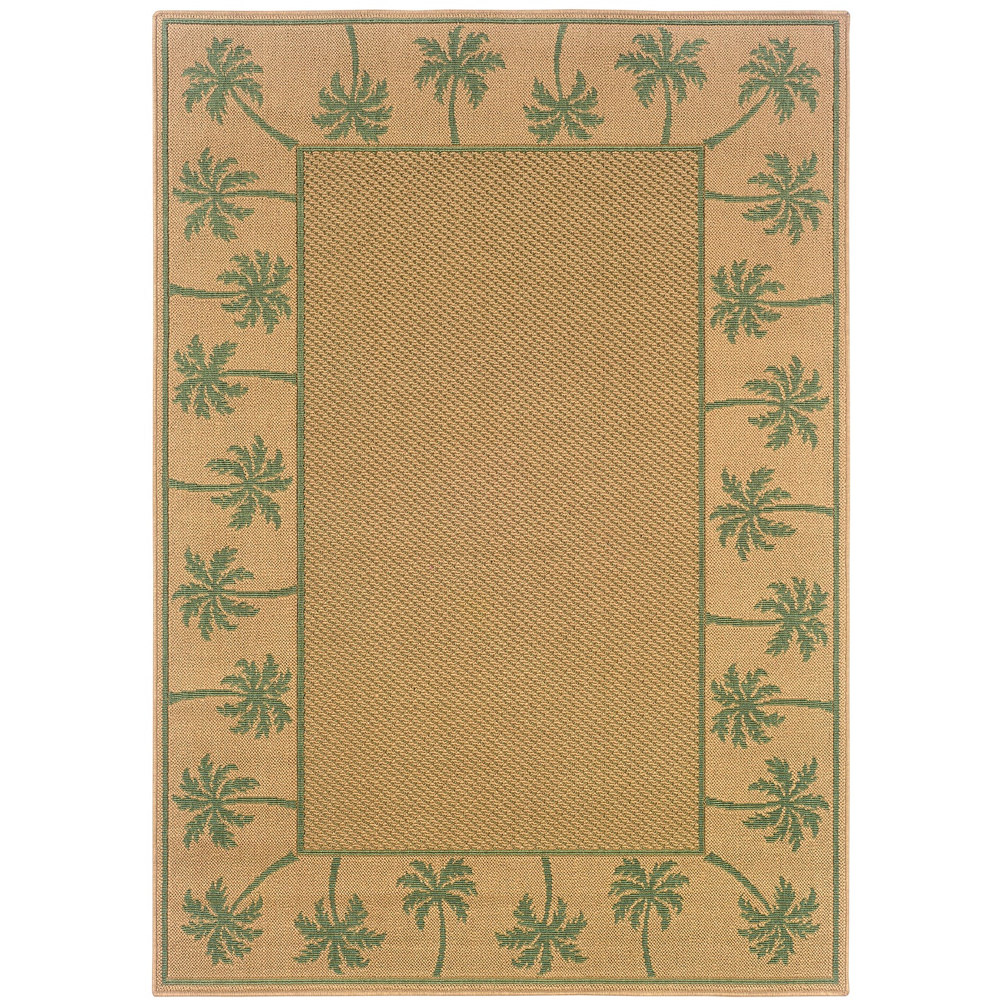 Lanai Beige Green Casual Palm Border Indoor/Outdoor Rug