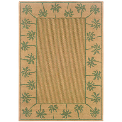 Lanai Beige Green Casual Palm Border Indoor/Outdoor Rug