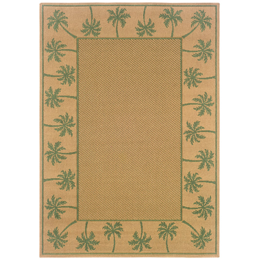 Lanai Beige Green Casual Palm Border Indoor/Outdoor Rug