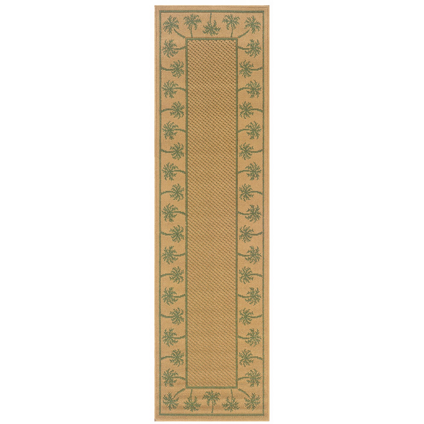 Lanai Beige Green Casual Palm Border Indoor/Outdoor Rug