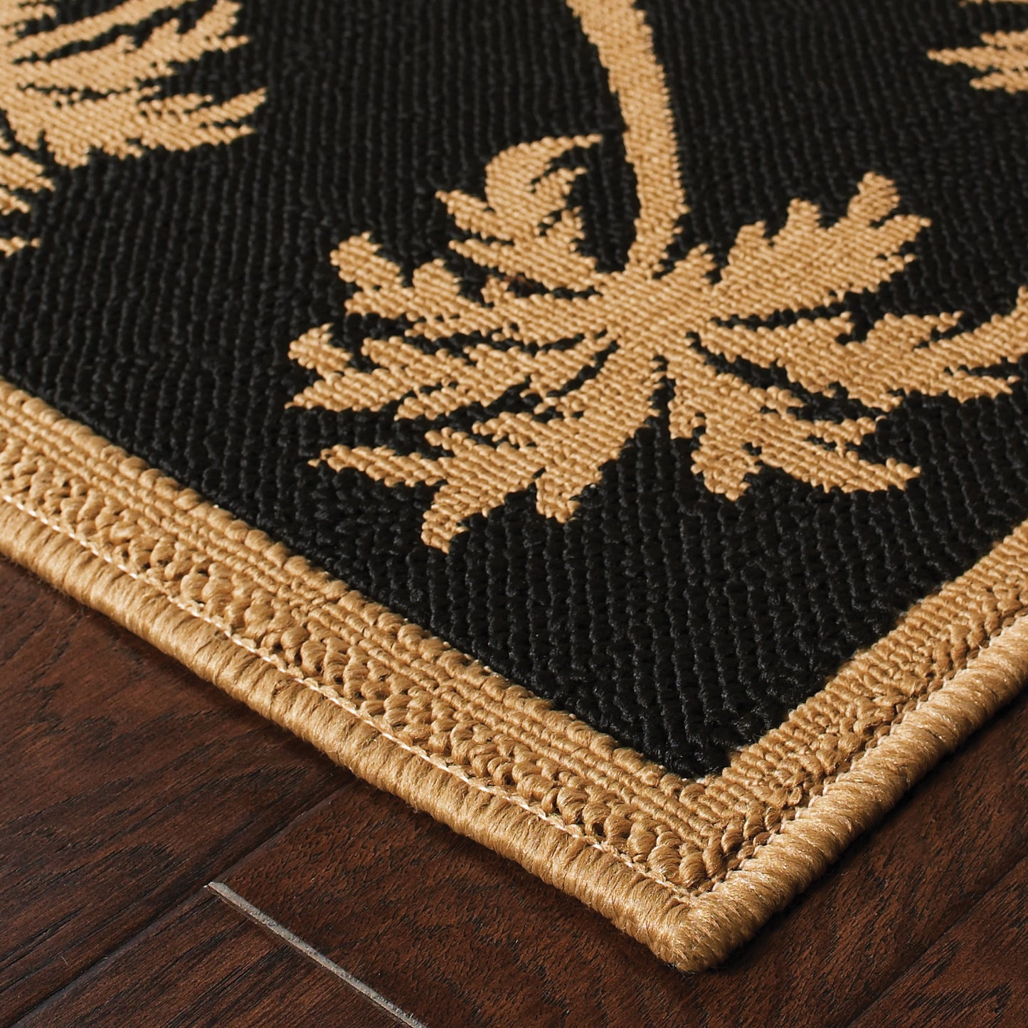 Lanai Beige Black Casual Palm Border Indoor/Outdoor Rug