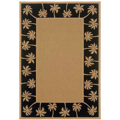 Lanai Beige Black Casual Palm Border Indoor/Outdoor Rug