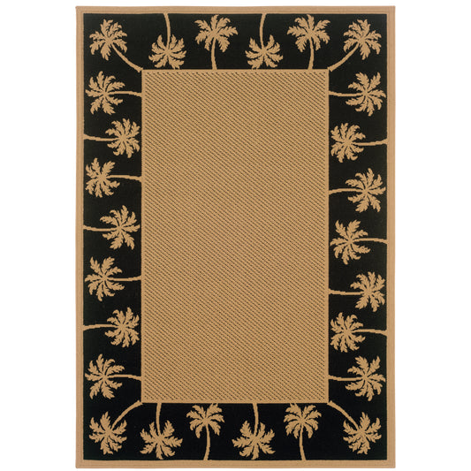 Lanai Beige Black Casual Palm Border Indoor/Outdoor Rug