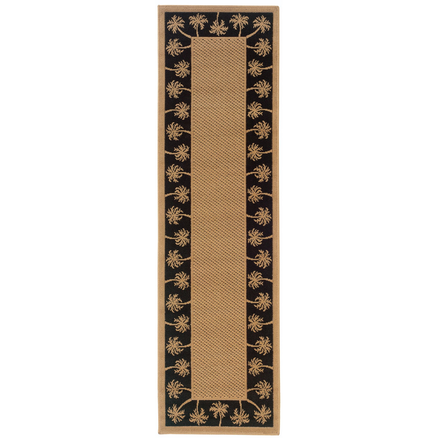 Lanai Beige Black Casual Palm Border Indoor/Outdoor Rug