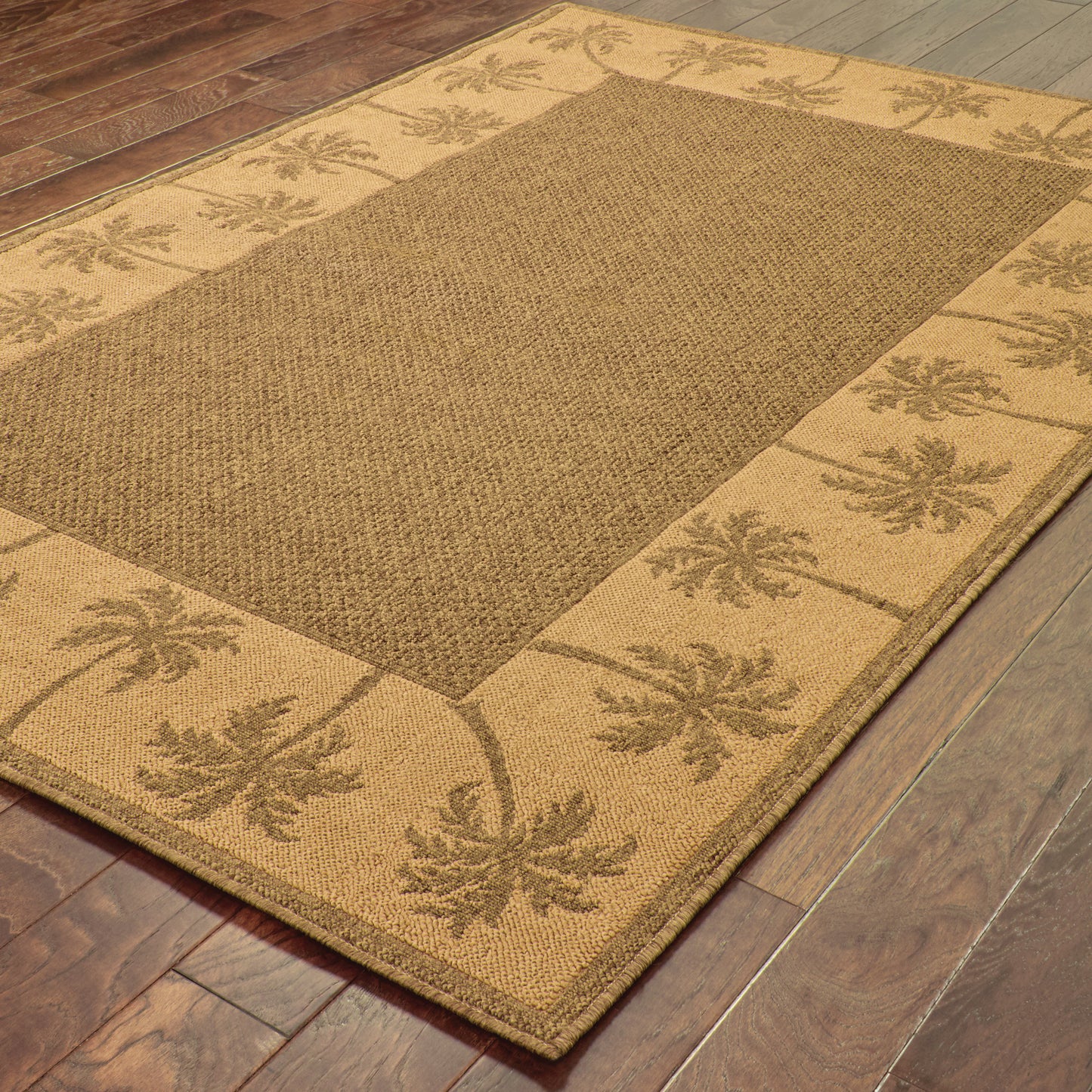 Lanai Tan Beige Casual Border Indoor/Outdoor Rug