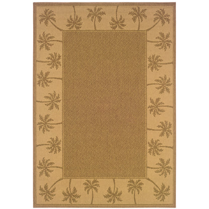 Lanai Tan Beige Casual Border Indoor/Outdoor Rug