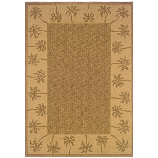 Lanai Tan Beige Casual Border Indoor/Outdoor Rug