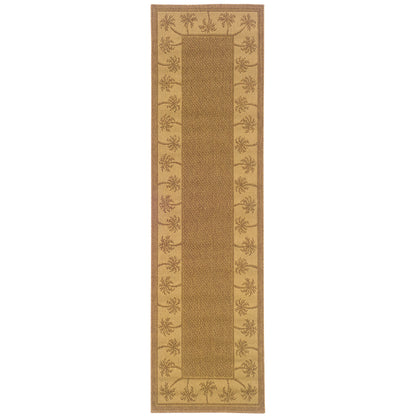 Lanai Tan Beige Casual Border Indoor/Outdoor Rug