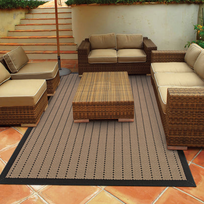 Lanai Beige Black Casual Basket Weave Indoor/Outdoor Rug