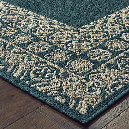 Latitude Teal Grey Casual Border Indoor/Outdoor Rug