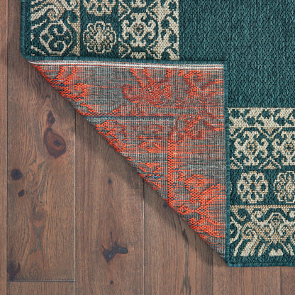 Latitude Teal Grey Casual Border Indoor/Outdoor Rug