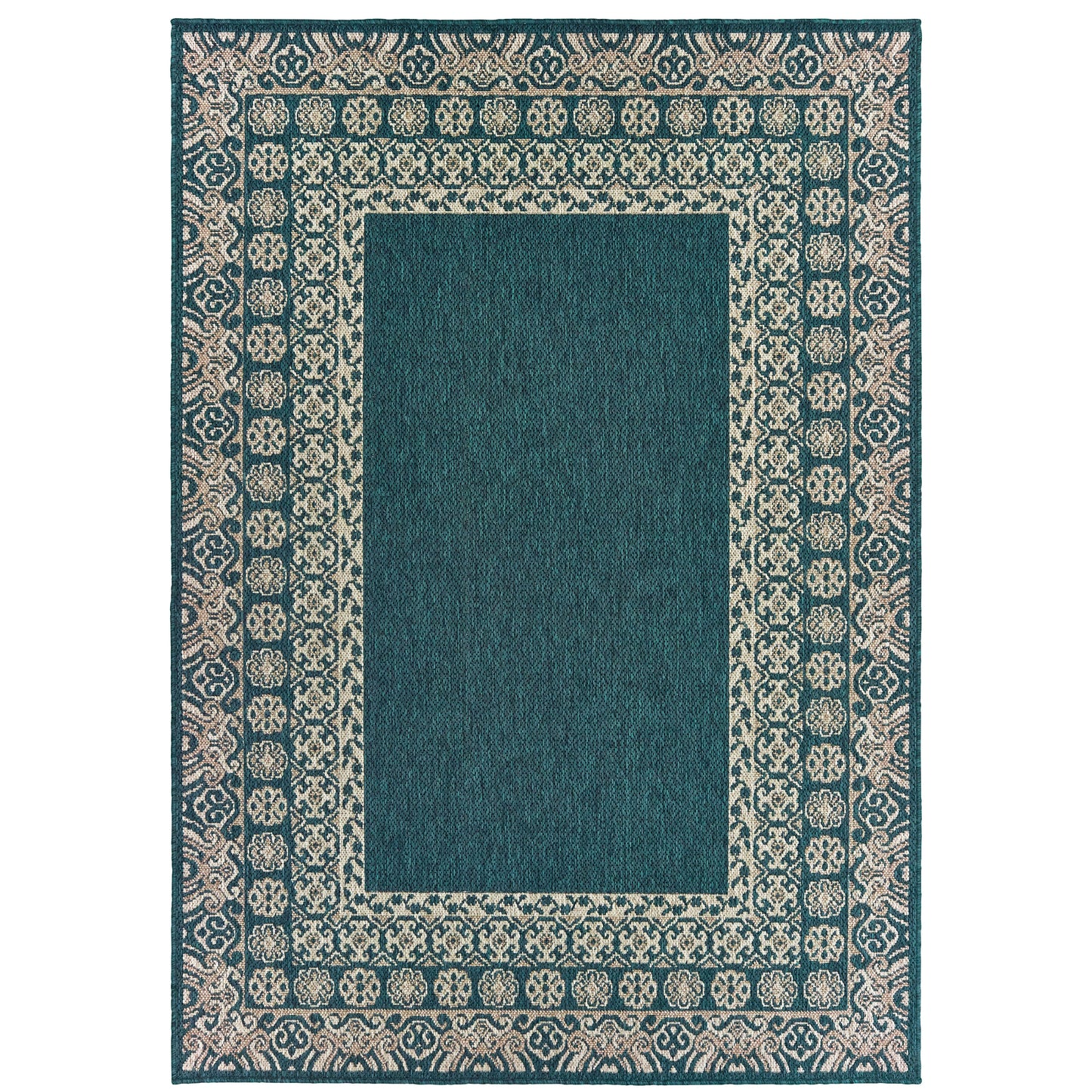 Latitude Teal Grey Casual Border Indoor/Outdoor Rug