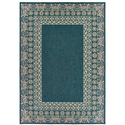 Latitude Teal Grey Casual Border Indoor/Outdoor Rug