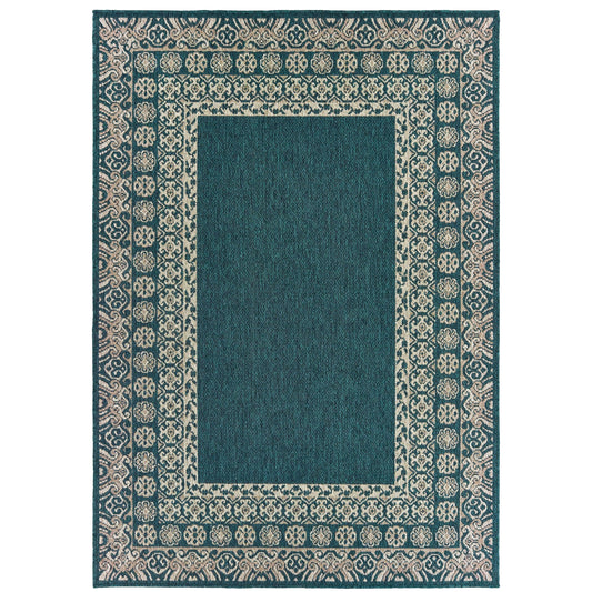 Latitude Teal Grey Casual Border Indoor/Outdoor Rug