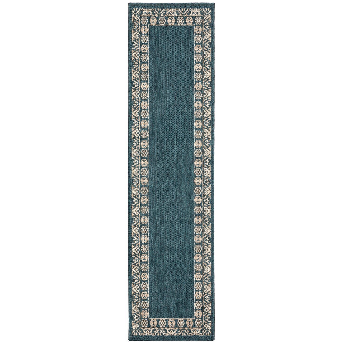 Latitude Teal Grey Casual Border Indoor/Outdoor Rug