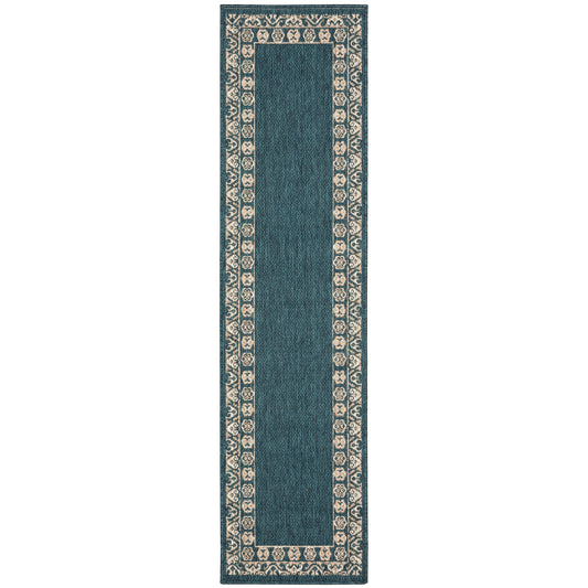 Latitude Teal Grey Casual Border Indoor/Outdoor Rug