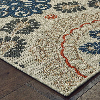 Latitude Grey Teal Global Floral Indoor/Outdoor Rug