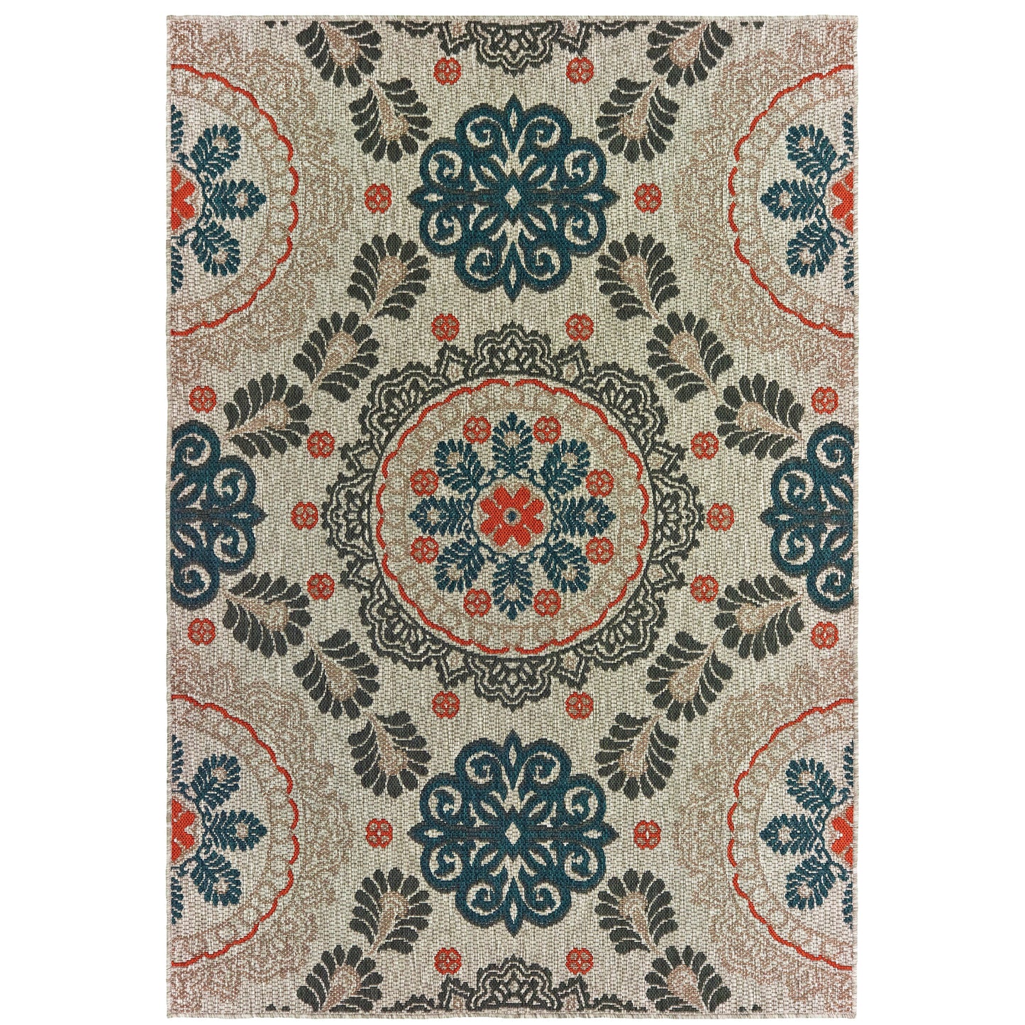 Latitude Grey Teal Global Floral Indoor/Outdoor Rug