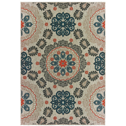 Latitude Grey Teal Global Floral Indoor/Outdoor Rug