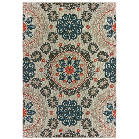 Latitude Grey Teal Global Floral Indoor/Outdoor Rug