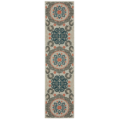 Latitude Grey Teal Global Floral Indoor/Outdoor Rug