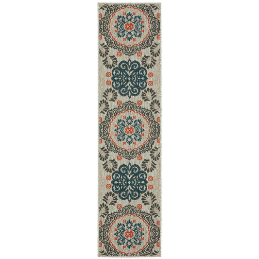 Latitude Grey Teal Global Floral Indoor/Outdoor Rug