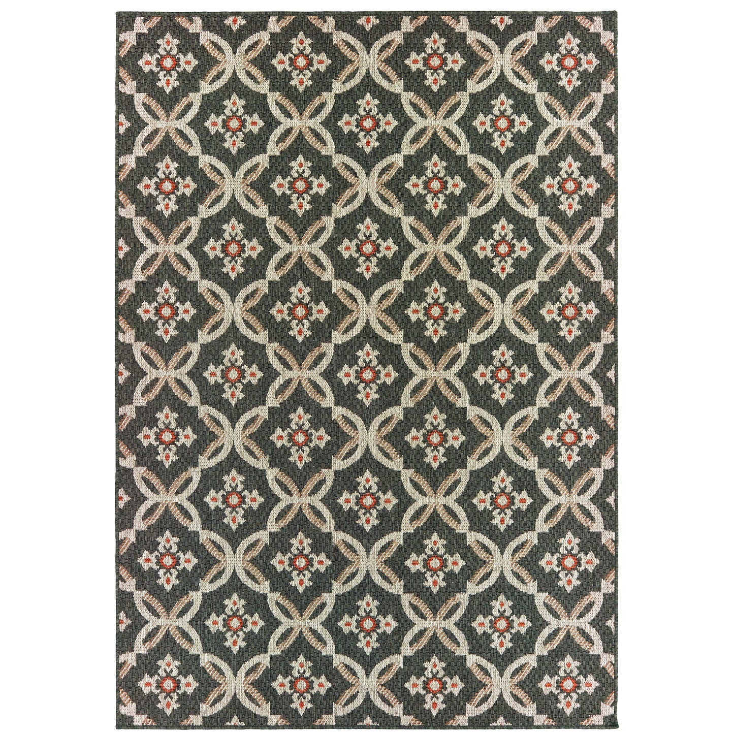 Latitude Grey Orange Casual Geometric Indoor/Outdoor Rug