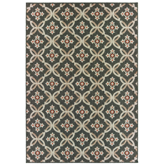 Latitude Grey Orange Casual Geometric Indoor/Outdoor Rug