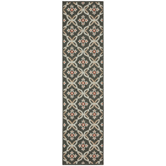 Latitude Grey Orange Casual Geometric Indoor/Outdoor Rug