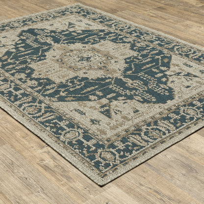 Latitude Grey Green Traditional Oriental Indoor/Outdoor Rug