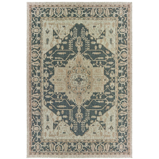 Latitude Grey Green Traditional Oriental Indoor/Outdoor Rug