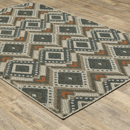 Latitude Grey Orange Tribal Geometric Indoor/Outdoor Rug