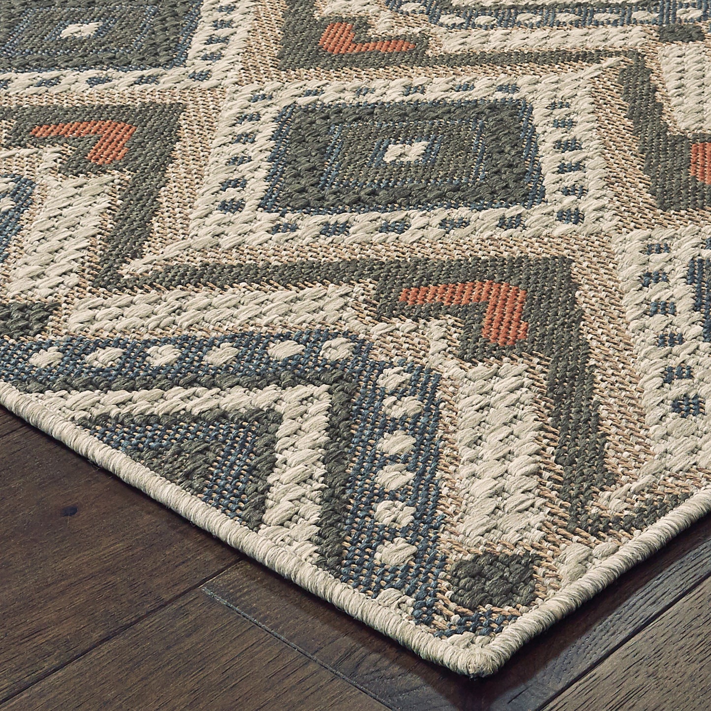 Latitude Grey Orange Tribal Geometric Indoor/Outdoor Rug