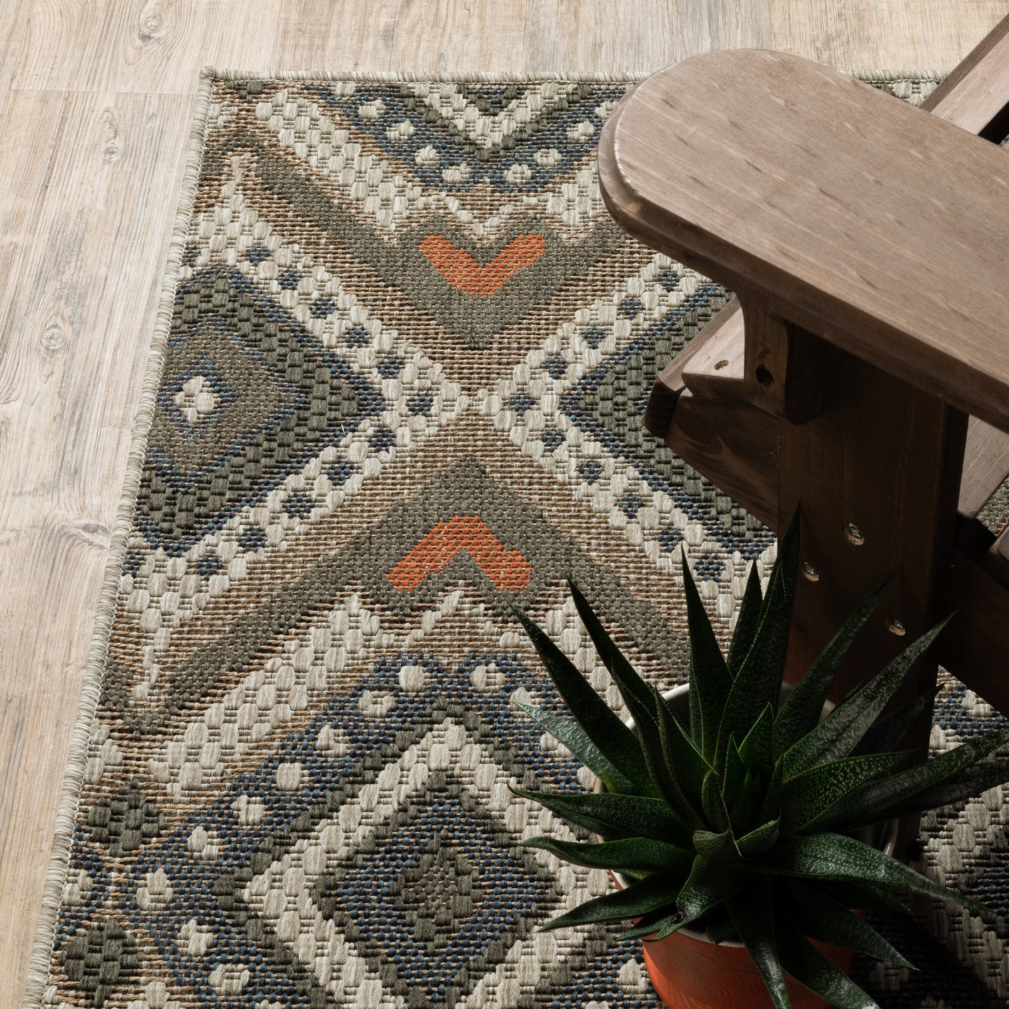 Latitude Grey Orange Tribal Geometric Indoor/Outdoor Rug