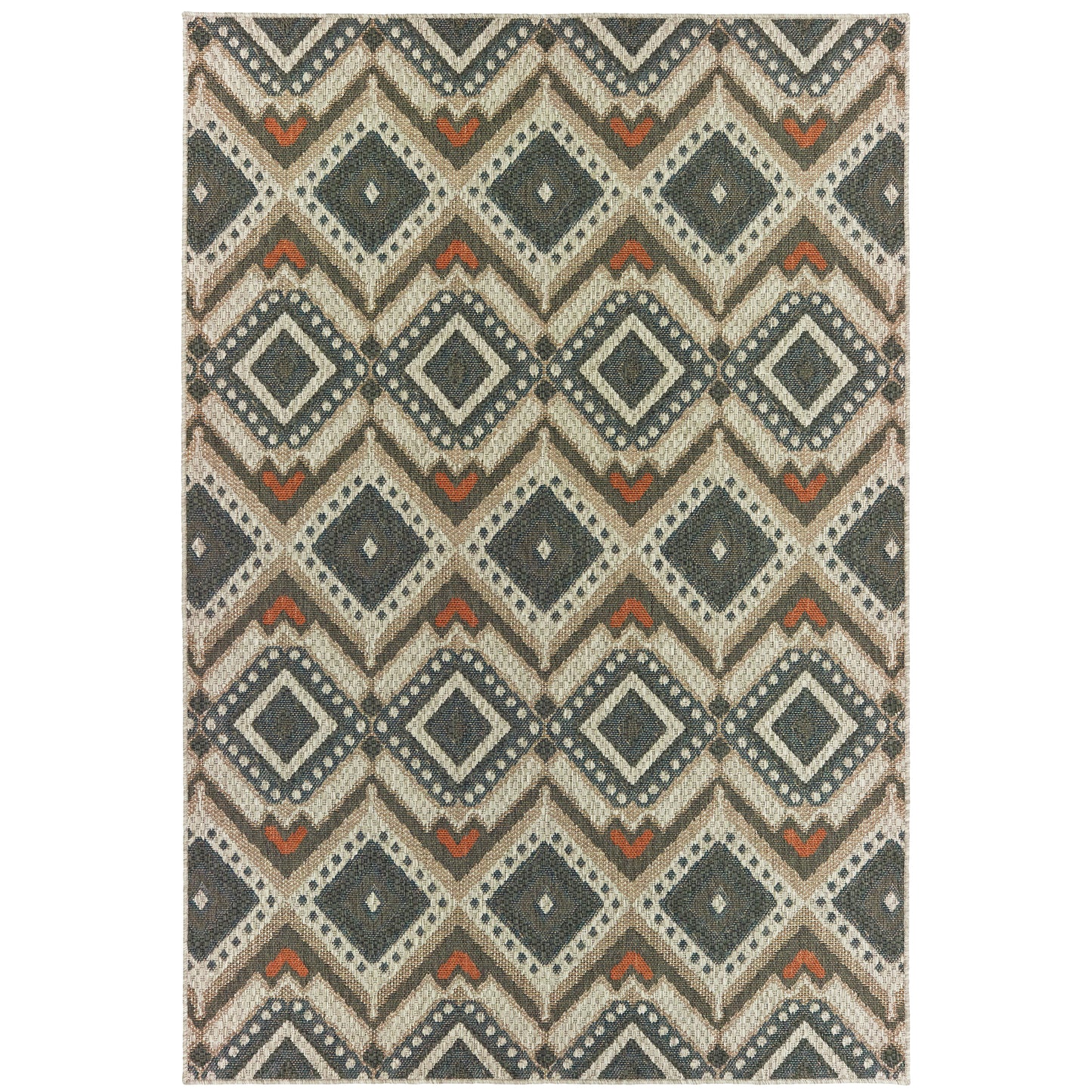 Latitude Grey Orange Tribal Geometric Indoor/Outdoor Rug