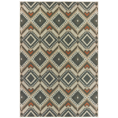 Latitude Grey Orange Tribal Geometric Indoor/Outdoor Rug