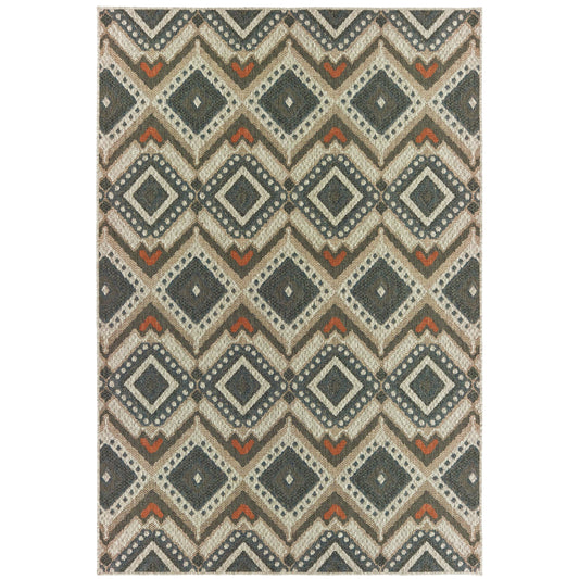 Latitude Grey Orange Tribal Geometric Indoor/Outdoor Rug