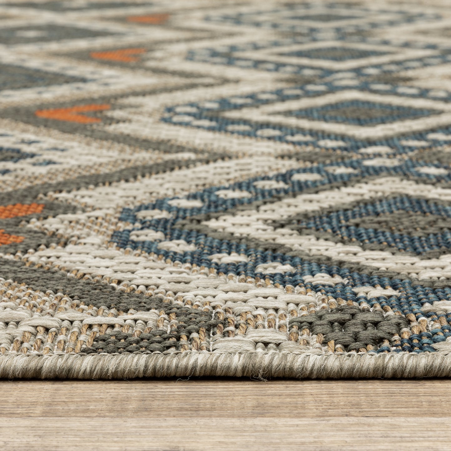 Latitude Grey Orange Tribal Geometric Indoor/Outdoor Rug