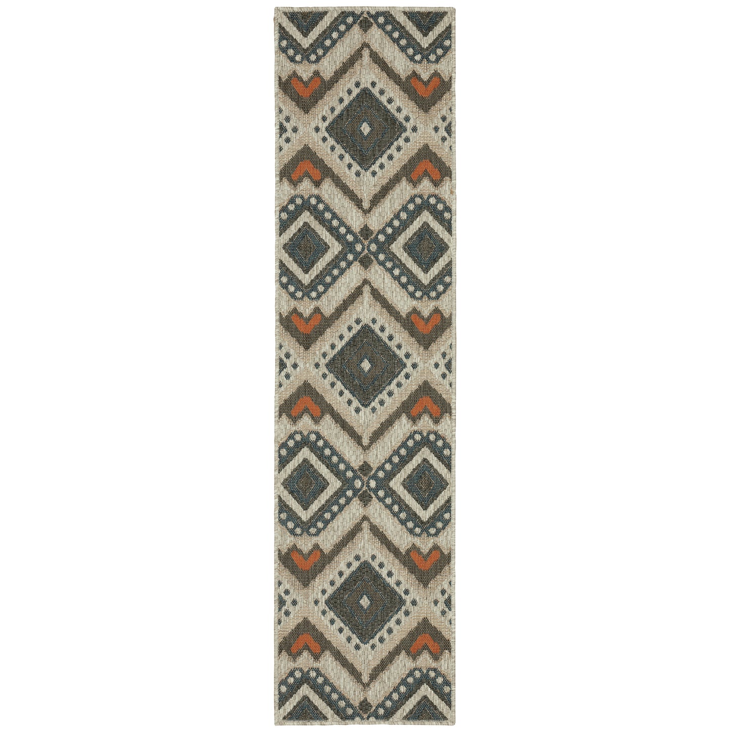 Latitude Grey Orange Tribal Geometric Indoor/Outdoor Rug