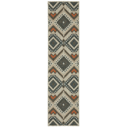 Latitude Grey Orange Tribal Geometric Indoor/Outdoor Rug