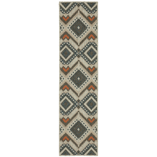 Latitude Grey Orange Tribal Geometric Indoor/Outdoor Rug