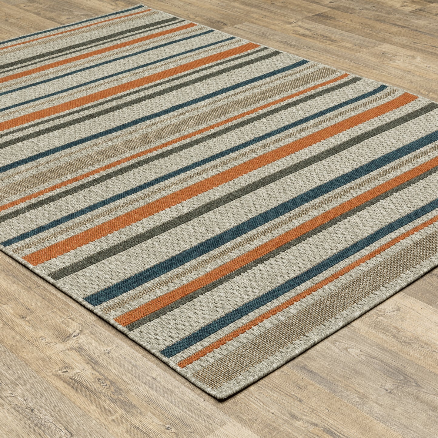 Latitude Grey Teal Transitional Geometric Indoor/Outdoor Rug