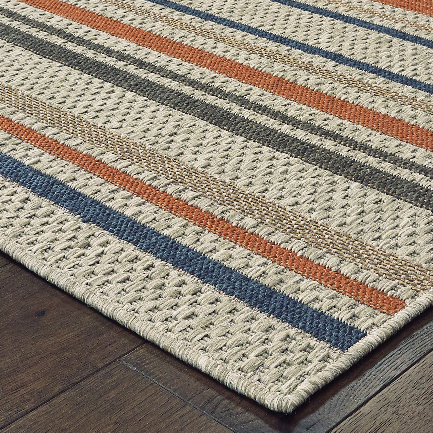 Latitude Grey Teal Transitional Geometric Indoor/Outdoor Rug