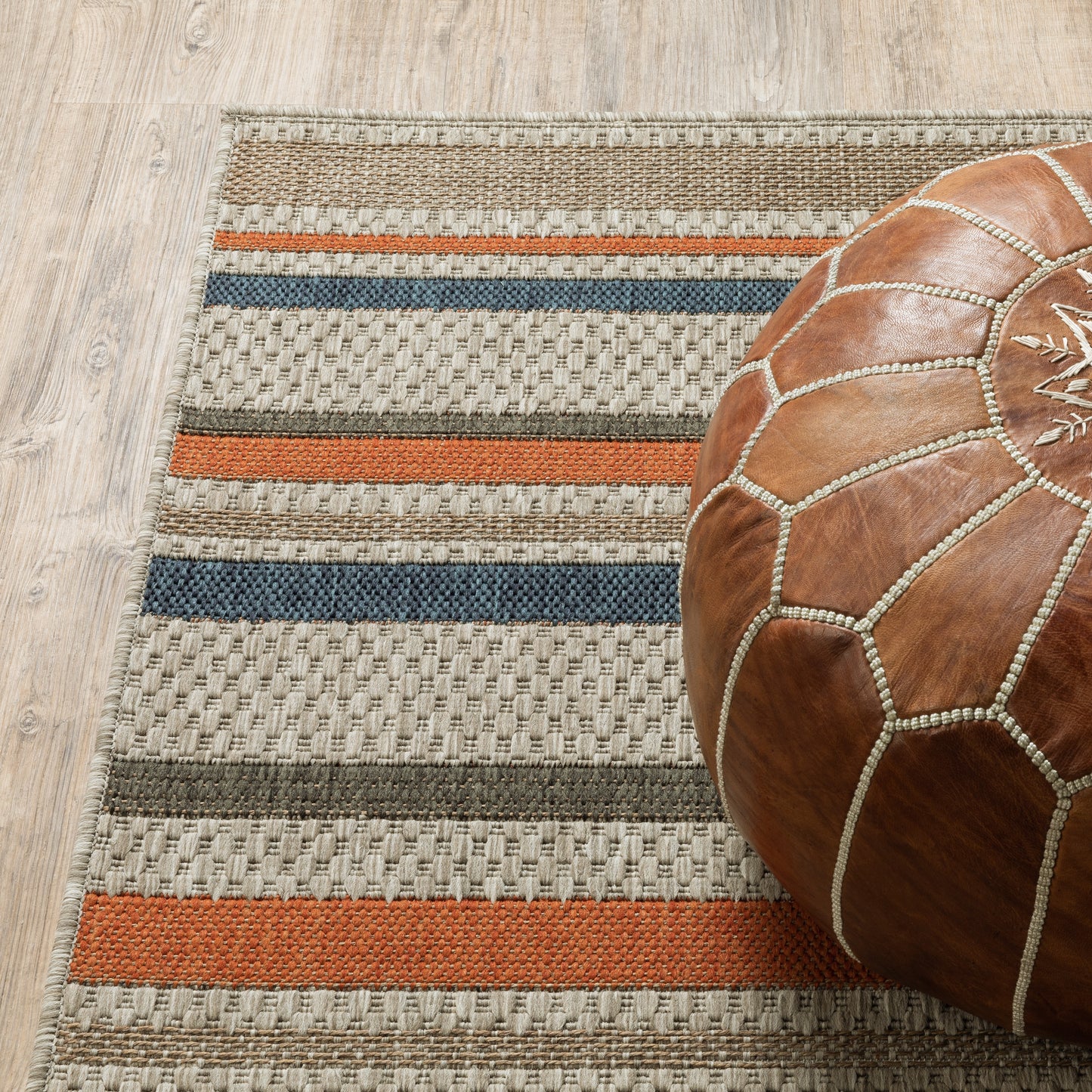 Latitude Grey Teal Transitional Geometric Indoor/Outdoor Rug